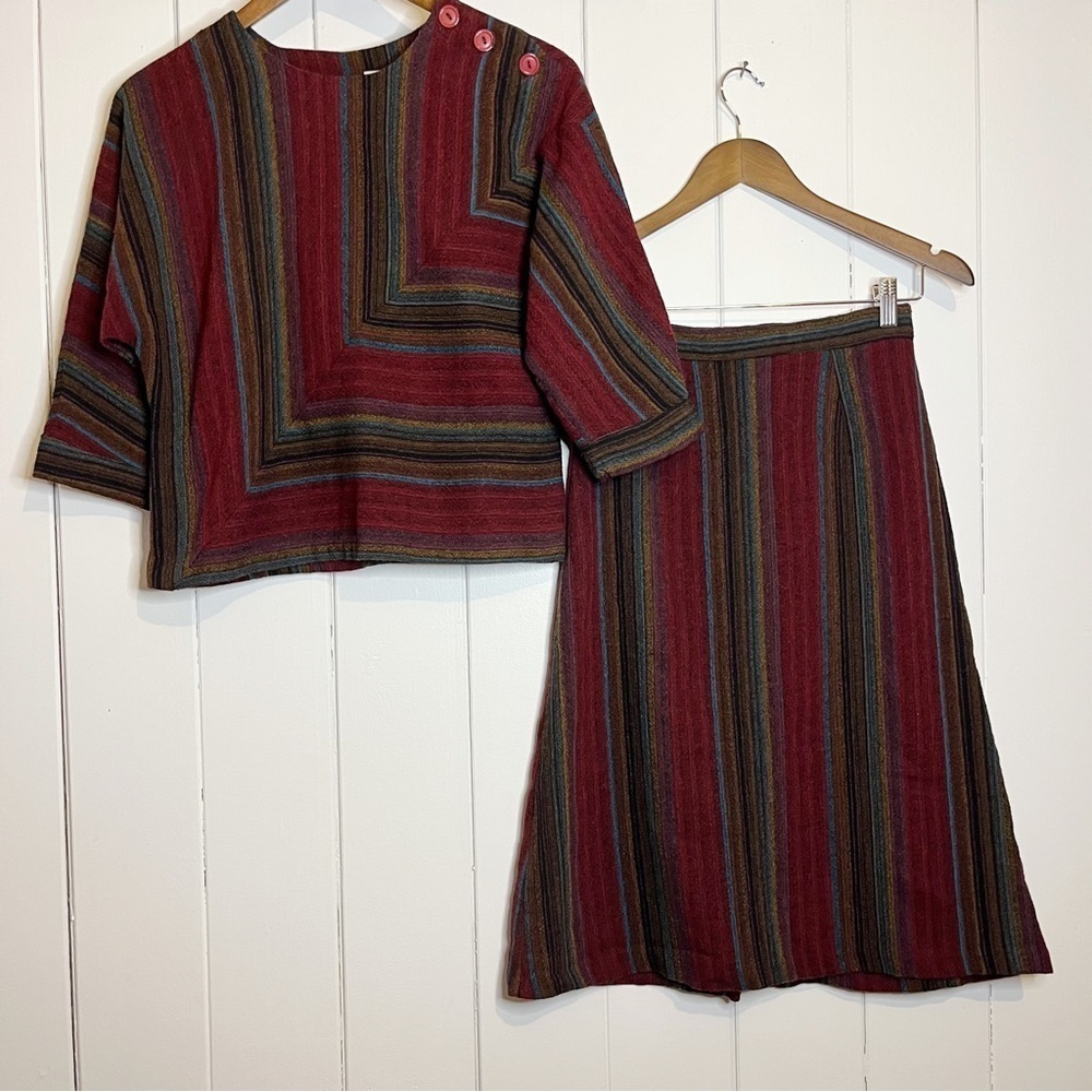 Vintage Encore Wool Blend Striped Top and Skirt Set.